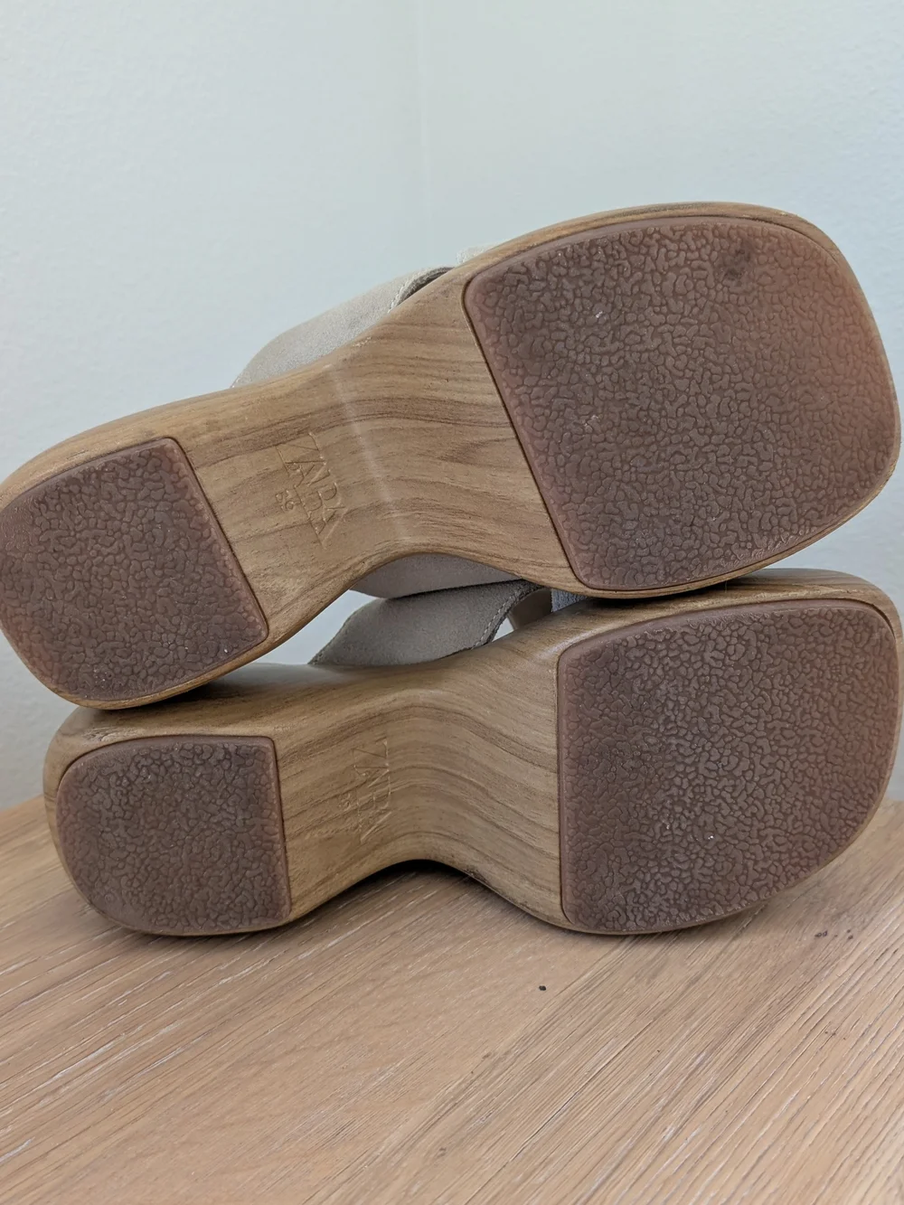 Zara Neutral Suede Slide Chunky Wood Heel Sandals In Beige - 8.5 - Picture 8 of 10